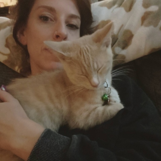 Paw Patrol Dayton's May 2025 Volunteer of the month, Stacey, with her cat.